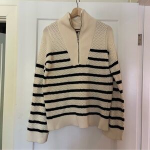 LINE Oversized 💯 Cotton Striped Quarter-Zip Knit Sweater